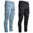 Street Elastic Jeans Men Denim Cargo Pants Wash Solid Color Multi Pockets Casual Mid Waist Trousers Slim Fit Daily Wear Joggers